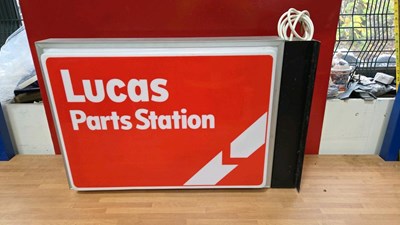 Lot 69 - LUCAS PARTS STATION , DOUBLE SIDED LIGHT UP SIGN 28" X 18"