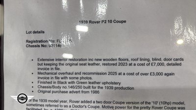 Lot 848 - 1939 ROVER P2 10 COUPE