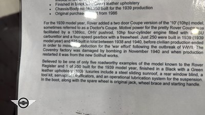 Lot 848 - 1939 ROVER P2 10 COUPE