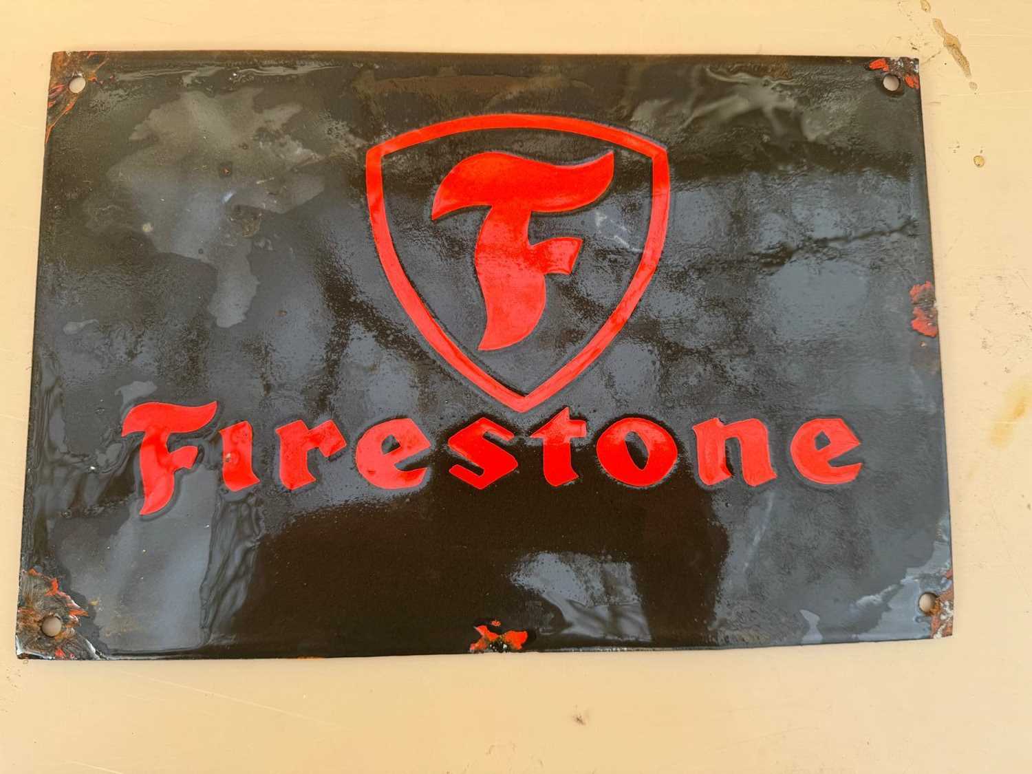 Lot 41 - FIRESTONE REPRODUCTION ENAMEL SIGN 12" X 8"