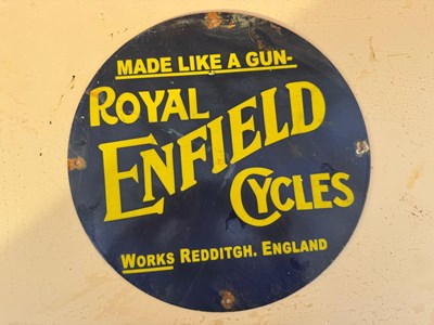 Lot 53 - ROYAL ENFIELD CYCLES REPRODUCTION ENAMEL SIGN 12" DIA