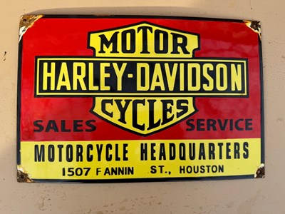 Lot 65 - HARLEY-DAVIDSON MOTOR CYCLES REPRODUCTION ENAMEL SIGN 15" X 10"