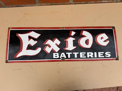 Lot 123 - EXIDE BATTERIES ENAMEL REPRODUCTION SIGN 29.5" X 9.5"