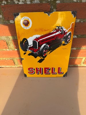 Lot 163 - SHELL RACING CAR ENAMEL REPRODUCTION SIGN 15" X 11"