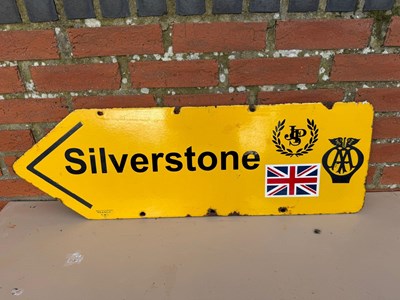 Lot 179 - AA SILVERSTONE , DOUBLE SIDED ENAMEL REPRODUCTION SIGN 37.5" X 12"