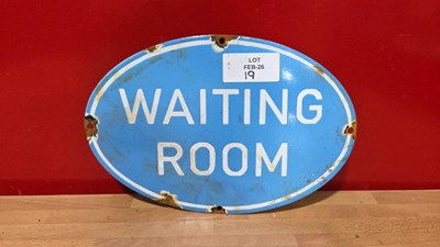 Lot 19 - RAILWAY WAITING ROOM ENAMEL REPRODUCTION SIGN 12" X 8"