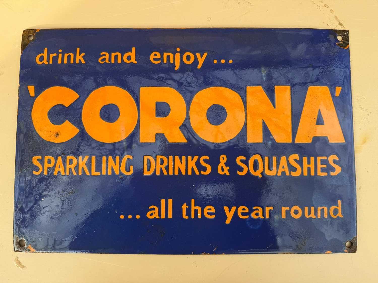 Lot 27 - CORONA DRINKS ENAMEL REPRODUCTION SIGN 14.5" X 9.5"