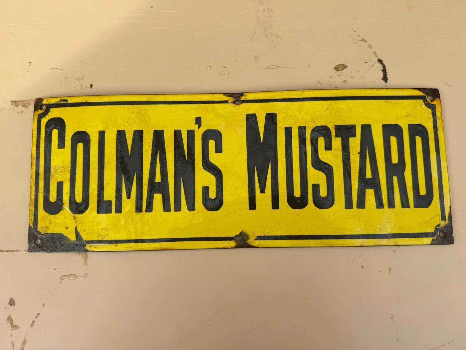 Lot 43 - COLMAN'S MUSTARD ENAMEL REPRODUCTION SIGN 15.5" X 6"