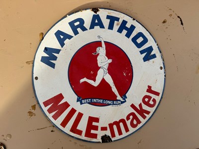 Lot 75 - MARATHON MILE- MAKER ENAMEL REPRODUCTION SIGN 12" DIA