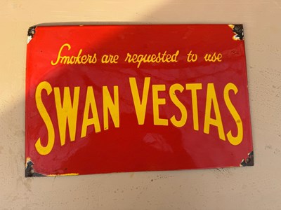 Lot 97 - SWAN VESTAS ENAMEL REPRODUCTION SIGN 9.5" X 14.5"