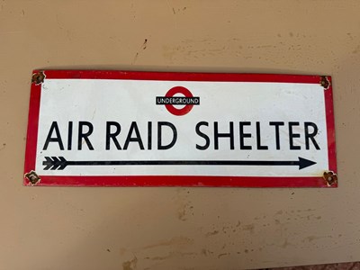 Lot 165 - UNDERGROUND AIR RAID SHELTER ENAMEL REPRODUCTION SIGN 16" X 6"