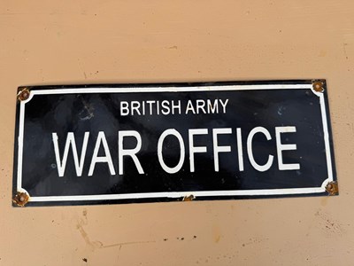 Lot 171 - BRITISH ARMY WAR OFFICE ENAMEL REPRODUCTION SIGN 16" X 6"