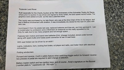 Lot 17 - TOYLANDER SCHNEIDER TROPHY ANNIVERSARY ELECTRIC LAND ROVER