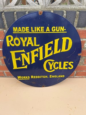 Lot 213 - ROYAL ENFIELD CYCLES ENAMEL REPRODUCTION SIGN 24"