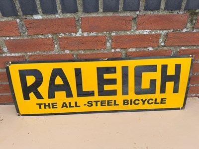 Lot 241 - RALEIGH BICYCLE ENAMEL REPRODUCTION SIGN 36" X 12"