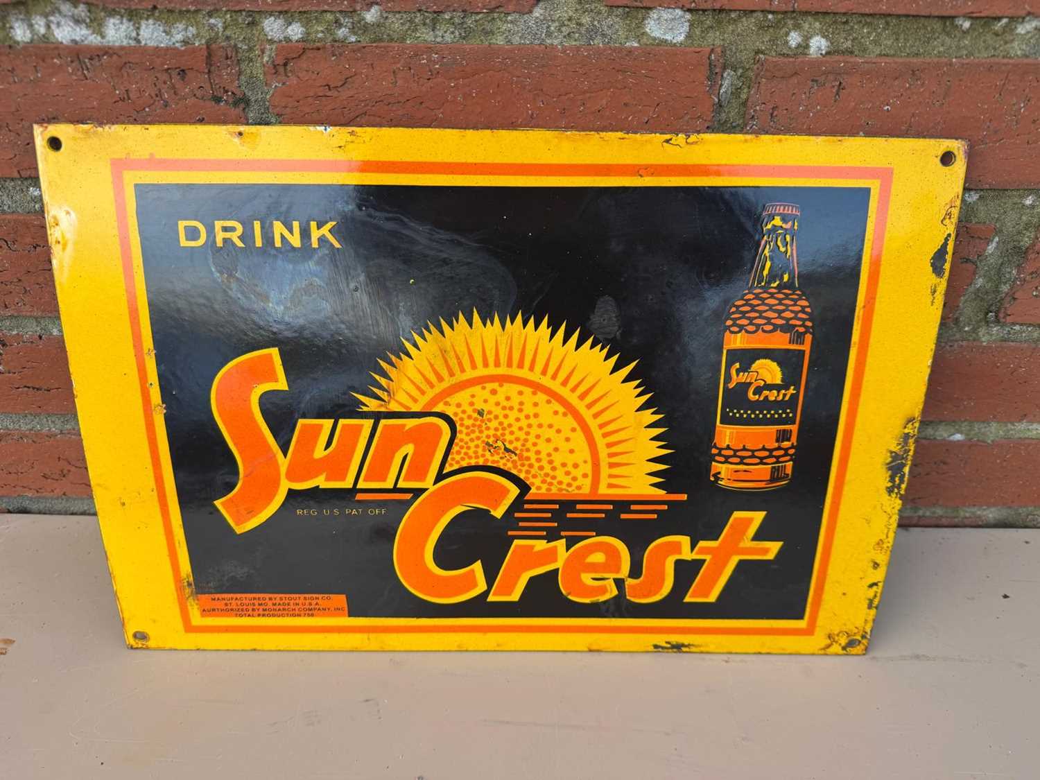 Lot 389 - DRINK SUN CREST ENAMEL REPRODUCTION SIGN 18