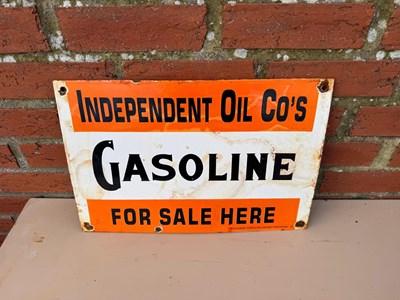 Lot 397 - INDEPENDENT OIL CO'S GASOLINE ENAMEL REPRODUCTION SIGN 18" X 12"