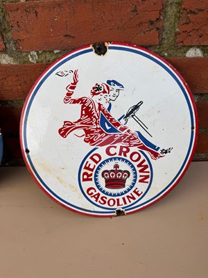 Lot 427 - RED CROWN GASOLINE ENAMEL REPRODUCTION SIGN 12" DIA