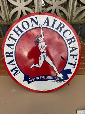 Lot 437 - MARATHON AIRCRAFT ENAMEL REPRODUCTION SIGN 30" DIA