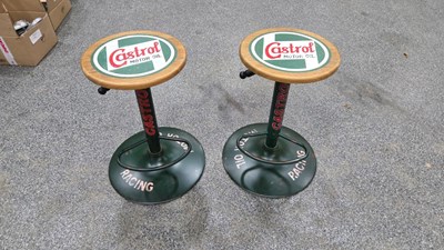 Lot 203 - PAIR OF HAND PAINTED "CASTROL" TRIBUTE GAS BAR / KITCHEN STOOLS