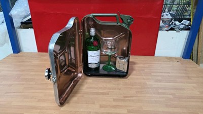 Lot 217 - NOVELTY JERRY CAN,WALL MOUNTED GIN / WHISKY CABINET