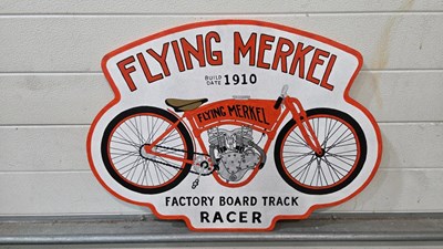 Lot 227 - WOODEN HAND PAINTED FLYING MERKLE SIGN 27" X 20"