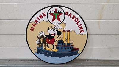 Lot 315 - WOODEN HAND PAINTED MICKY MOUSE TEXACO SIGN 20" DIA