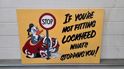 Lot 713 - WOODEN HAND PAINTED DONALD DUCK LOCKHEED SIGN 28" X 20"