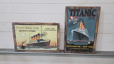 Lot 489 - 2 X WOODEN PAINTED TITANIC SIGNS 24" X 16"