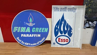 Lot 783 - ESSO BLUE + FINA PARAFFIN , DOUBLE SIDED METAL SIGNS