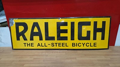 Lot 93 - RALEIGH ENAMEL REPRODUCTION SIGN 36" X 12"