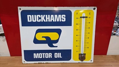 Lot 301 - DUCKHAMS MOTOR OIL ENAMEL THERMOMETER 26" X 20"