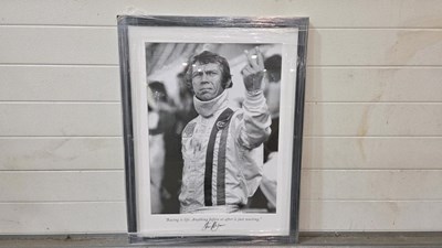 Lot 759 - STEVE Mc QUEEN RACING HIS LIFE FRAMED PICTURE 31" X 24"