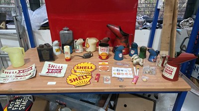 Lot 379 - BOX OF OIL JUGS + GARAGE ADVERTISING MEMORABILIA