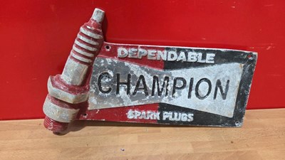 Lot 275 - CHAMPION SPARK PLUGS ALUMINIUM SIGN 14" X 9"