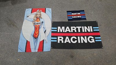 Lot 357 - MARTINI RACING REPRODUCTION ENAMEL SIGN , MARTINI & GULF FLAGS