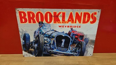 Lot 519 - BROOKLANDS TIN REPRODUCTION SIGN 18" X 12"