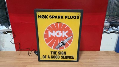 Lot 383 - NGK SPARK PLUG LIGHT UP SIGN 19" X 16"