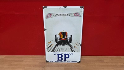 Lot 399 - BP " THE WINNER REPRODUCTION ENAMEL SIGN 15" X 10"