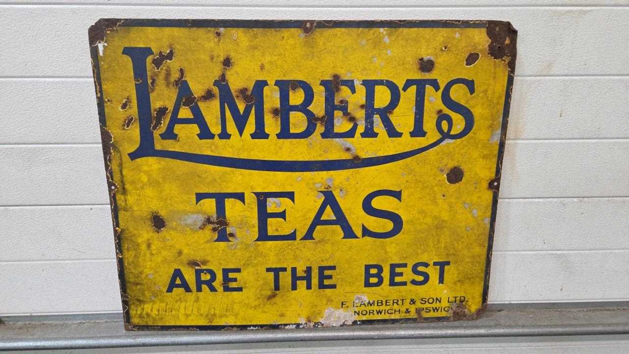Lot 79 - ORIGINAL LAMBERT'S TEAS ARE THE BEST ENAMEL SIGN 30" X 24"
