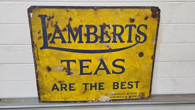 Lot 79 - ORIGINAL LAMBERT'S TEAS ARE THE BEST ENAMEL SIGN 30" X 24"
