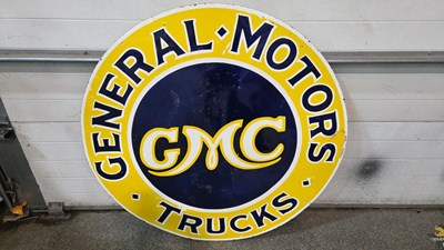 Lot 453 - GMC TRUCKS REPRODUCTION, DOUBLE SIDED ENAMEL SIGN 48" DIA