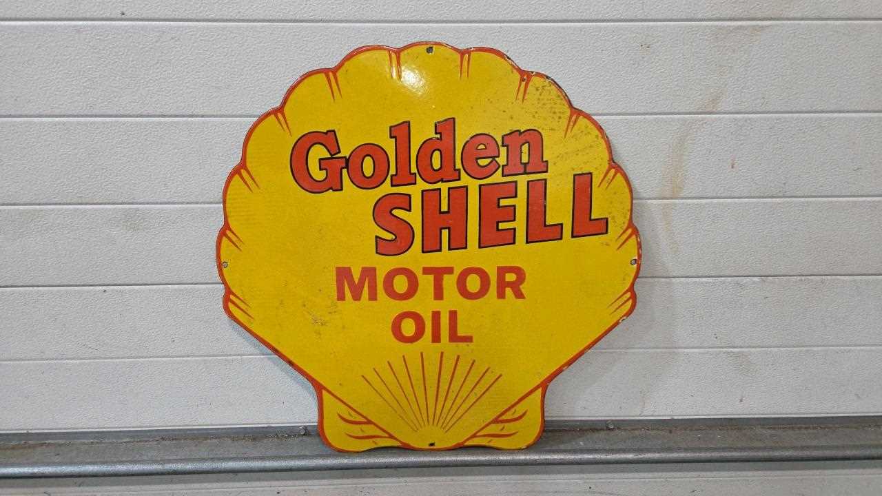 Lot 703 - GOLDEN SHELL MOTOR OIL REPRODUCTION, ENAMEL