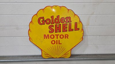 Lot 703 - GOLDEN SHELL MOTOR OIL REPRODUCTION, ENAMEL SIGN 24" X 24"