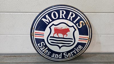 Lot 207 - MORRIS SALES & SERVICE REPRODUCTION ENAMEL SIGN 12" DIA