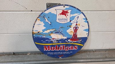 Lot 718 - MOBILGAS MARINE PRODUCTS REPRODUCTION ENAMEL SIGN 12" DIA