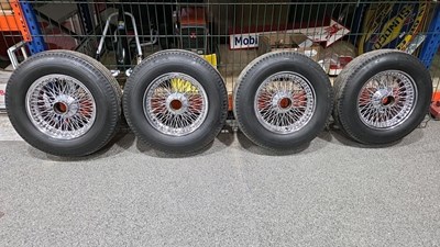 Lot 243 - SET OF 4 JAGUAR/ASTON MARTIN WIRE WHEELS & TYRES 15" 6.5J