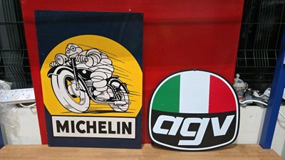 Lot 151 - MICHELIN TIN REPRODUCTION SIGN 28" X 20" & AGV SIGN
