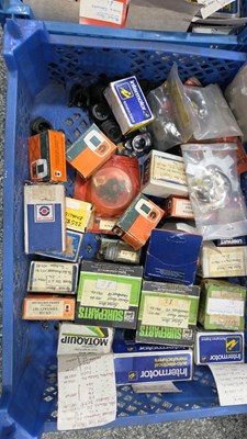 Lot 221 - ASSORTMENT OF CAR ELECTRIC PARTS, PLUGS, ROTOR ARMS, POINTS ETC