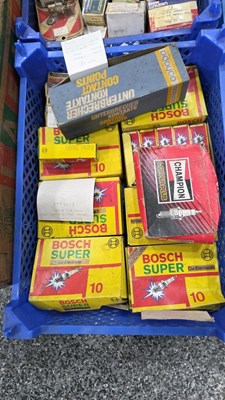 Lot 221 - ASSORTMENT OF CAR ELECTRIC PARTS, PLUGS, ROTOR ARMS, POINTS ETC